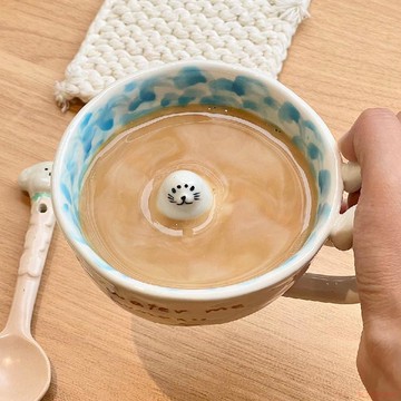 桃園出貨🍂泳池游泳的海豹 馬克杯早餐牛奶咖啡水杯廣口陶瓷創意禮物