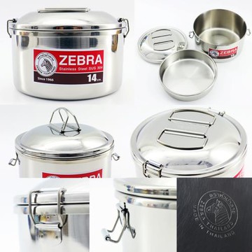 泰國ZEBRA斑馬304不銹鋼飯盒便當盒餐盒帶菜格圓形打飯盒12cm14cm