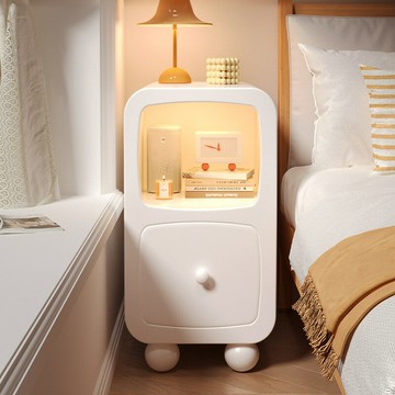 床頭櫃 免運 速發 附發票 置物櫃 床邊櫃 收納櫃 置物架  實木床頭櫃小型極窄帶燈床邊櫃簡約現代家用臥室奶油風床邊置物架