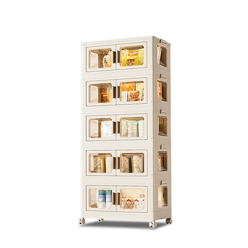 【Mr.box】53面寬升級內崁式透明側板前開式折疊五層收納櫃-附滑輪53面寬五層-不透明面板