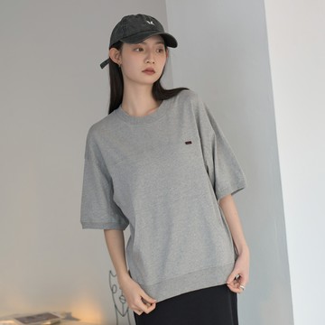 街頭感剪接口袋圓領TEE(麻灰)-女