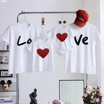 【小彬家】  LOVE/愛心 2025新款高端親子裝 母女裝 親子服一家三四口海邊沙灘短袖T卹夏季