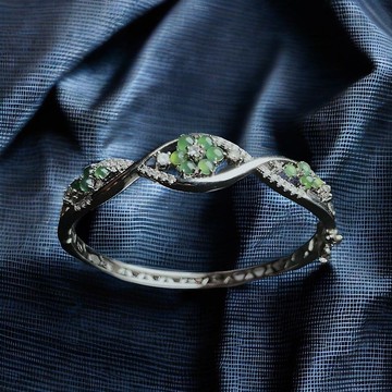 冰綠翡翠925純銀鑲嵌手環 | 天然緬甸玉翡翠A貨 | 送禮