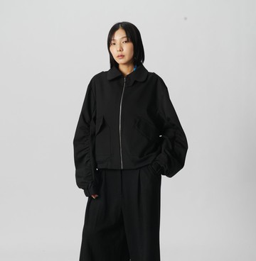 抽皺造型黑色工裝外套 抗皺輕機能