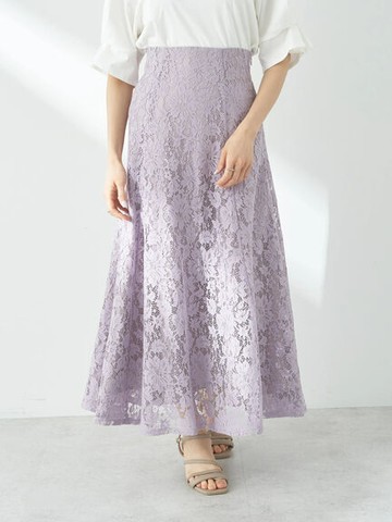 滿版鏤空蕾絲喇叭剪裁長裙(1M42L0L0100) - earth music&ecology