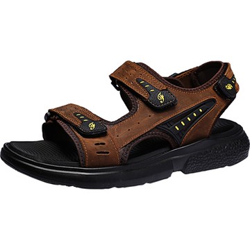 大友SAZ111口二色涼鞋男新款夏季潮流真皮外穿運動學生魔術貼沙灘鞋男杰恆