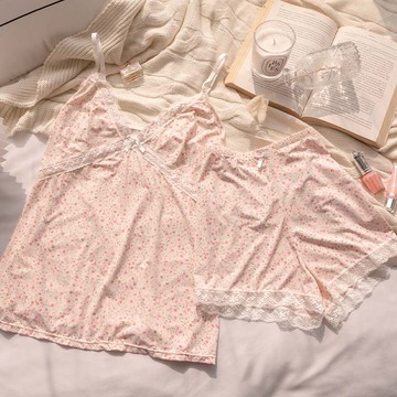 MUMU獨家自訂款【L66885】清新微甜絲滑兩件式睡衣 冰絲睡衣 現貨電 緞面睡衣 絲綢睡衣  細肩帶睡衣 居家睡衣