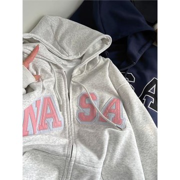 重磅貼布刺繡2024新款秋冬加絨加厚衛衣開衫拉鏈外套女上衣棒球服