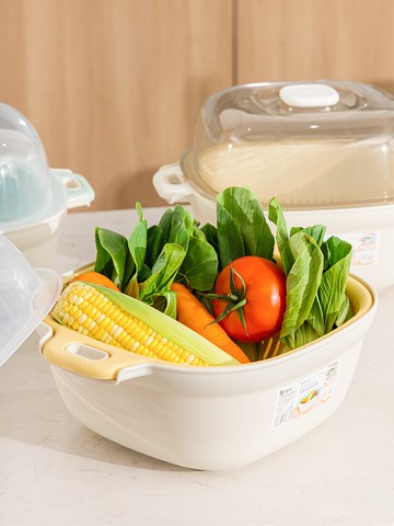 雙層瀝水籃 帶蓋雙層瀝水篩加厚加大簡約家用廚房洗菜籃鏤空盆套裝洗水果【CM10821】