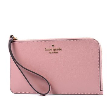 KATE SPADE 防刮十字紋L型拉鍊手掛大手拿扁包-乾燥玫瑰粉