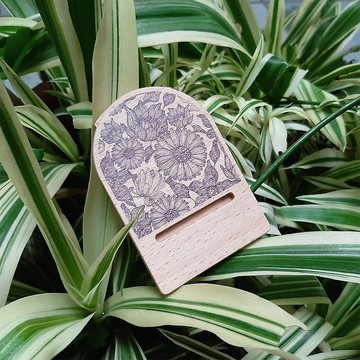 花系列 木質多功能便攜式手機架 菊花 紫 客製化禮物 手機支架