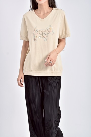 (S) scottish house棉質童裝貼鑽棕色短袖上衣