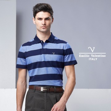 Emilio Valentino 范倫鐵諾時尚都會率性POLO衫_藍條紋(30-9V2529)