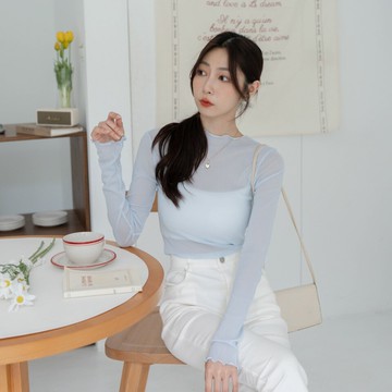 木耳捲邊透膚長袖上衣 PA0869-8 【現+預】