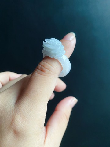 天然緬甸玉 翡翠 手工雕花 戒指 有錢 玉 戒環 ring 內徑19mm