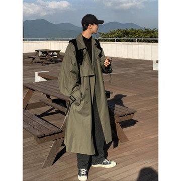 中長款風衣男2025春秋新款寬松英倫風外套港風高街過膝帥氣大衣服