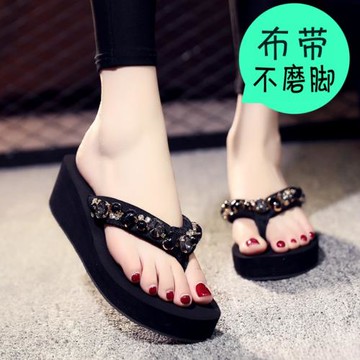 布帶新款2025拖鞋女夏時尚水鉆人字拖女防滑厚底涼拖女外穿沙灘鞋