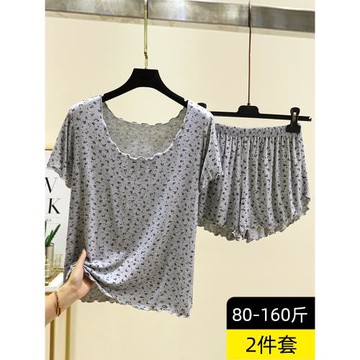 莫代爾碎花睡衣女夏季薄款T恤家居服套裝大碼寬松短袖打底兩件套