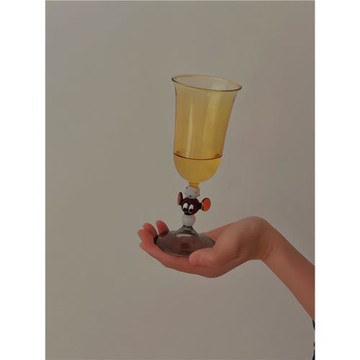 Shinymomo創意可愛卡通萌物玻璃杯ins風高腳杯耐熱香檳葡萄酒杯