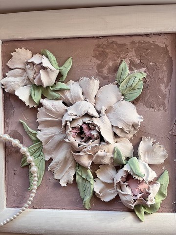 牡丹雕塑畫3D繪畫粉紅牡丹藝術