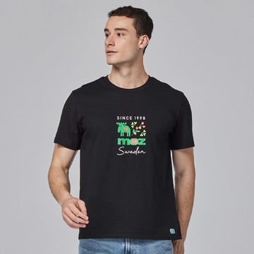 moz瑞典 駝鹿 藝術花園 舒適柔棉 100%純棉短T-萬年黑(亞洲版)男款