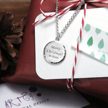 手感鍛紋 女款圓形刻字項鍊 925純銀客製化項鍊