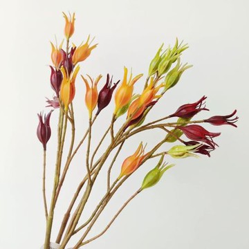 希望之火黃梔果實桔色花藝擺件仿真梔子果榕樹葉塑料果枝插花裝飾