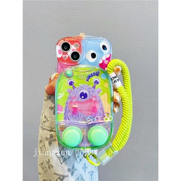 適用蘋果15手機殼13/14卡通小怪獸減壓游戲機16可愛iphone16promax全包硅膠11女款16plus爆款12新款15pro軟套