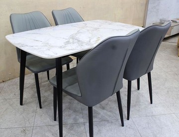 【歐風別館】柏格岩板黑鐵餐桌+四張餐椅【基隆至台中免運費】