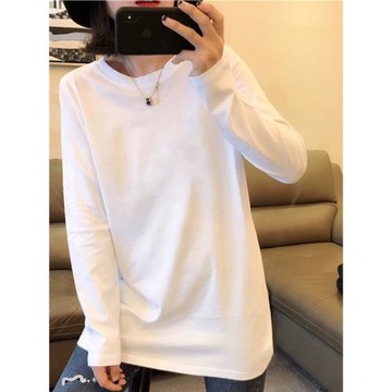 白色長袖打底衫女2025秋裝新款疊穿衛衣純棉內搭T恤長款上衣寬松