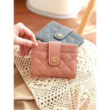 2024新款時尚小香風菱格短款錢包女小巧簡約純色多功能學生零錢包