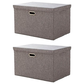 棉麻摺疊收納箱  中(37 x 27 x 26cm)  灰色  2個
