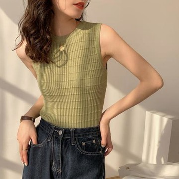 吊帶背心女夏季新款洋氣圓領無袖冰絲針織衫內搭高級感外穿上衣女
