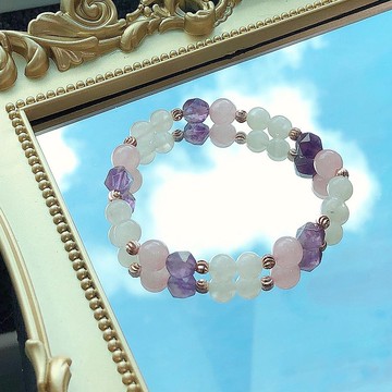 切面 月亮石 紫晶 粉晶 水晶手鏈 天然石 生日禮物 姊妹禮物