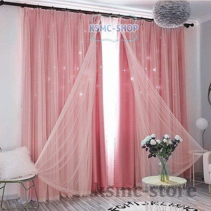 色: 星彫り-ピンク】NICETOWN 遮光カーテン 二重層遮光 カーテン 色