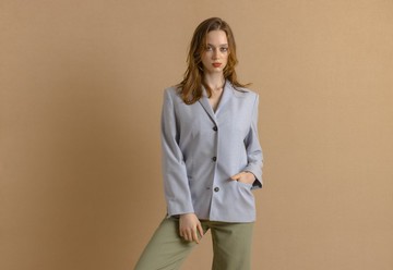 復古 90 年代 Laurel Escada 淺藍色 Woolmark 長版西裝外套 7485