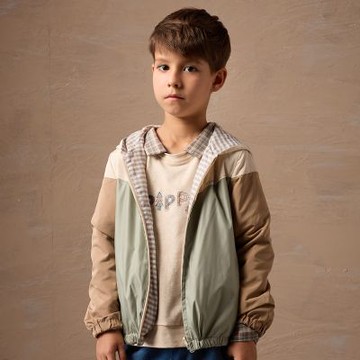 PIPPY 活力拼貼撞色雙面穿連帽外套 棕-145