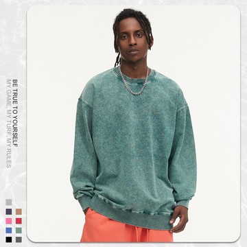 復古水洗做舊蠟染350G大學T恤 / 男女適穿 / 6色 / S-5XL / 大尺碼【QTJBYW603】