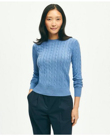 Brooks Brothers Women's Supima Cotton Cable Crewneck Sweater | Dark Chambray | Size Large