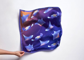 Ocean Silk Satin Scarf (Rays), 純絲緞, 方巾