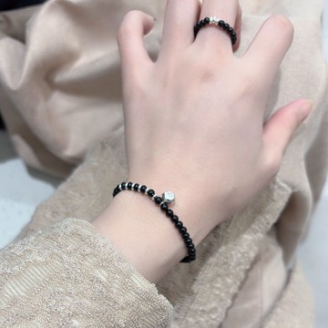 結緣品小物🙏🏻財運戒指 偏財戒指 原創~999圓片純天然黑瑪瑙招財鈴鐺手串戒指中國風簡約手鏈