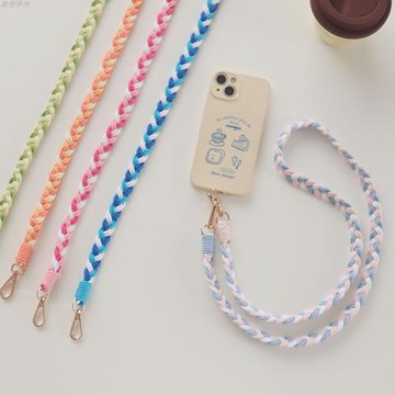 ins手工編織手機掛繩簡約手機背帶撞色可背式手機鏈斜挎相機掛繩