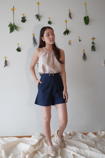 高腰拉鍊短褲 _ MANOW : 海軍藍色