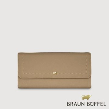 【BRAUN BUFFEL 德國小金牛】台灣總代理 珍妮絲 14卡兩折長夾-奶茶棕/BF840-621-SVM