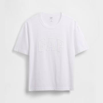 【GAP】重磅寬鬆Gap Logo 短版T恤-亮白/制服深藍(866358)