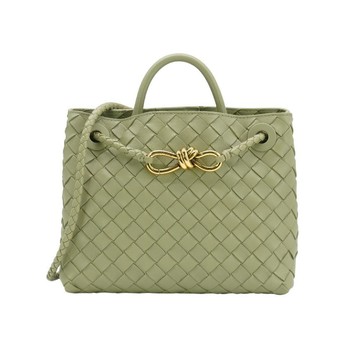 Bottega Veneta 展示品 Andiamo 羊皮編織金紐結手提斜背二用包-小(766014-鼠尾草綠)