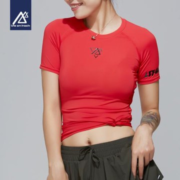 速干上衣女瑜伽服緊身上衣運動短袖健身房跑步裝備晨跑服訓練T恤