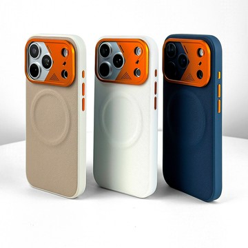蘋果17pro手機殼卡其鑽石紋磁吸iphone17promax高檔金屬鏡頭創意17pm保護套軟邊奢華爆款17pro