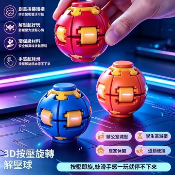 【隔日到貨】按壓旋轉球 指尖陀螺 創意解壓球 陀螺玩具 旋轉球 解悶神器 手腦協調 益智球形玩具 按壓＋旋轉雙玩法 玩具