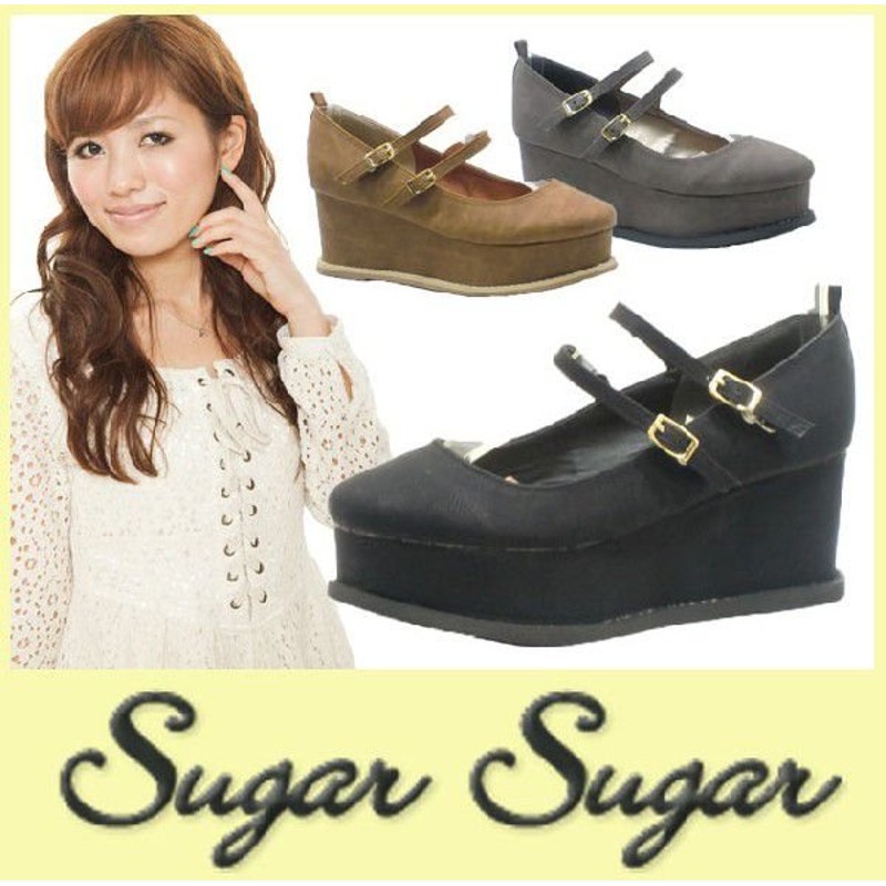 ラウンドトゥ パンプス Pumps Sugar Sugar シュガーシュガー 3342 ウェッジソール 甲ストラップ 厚底 通販 Lineポイント最大0 5 Get Lineショッピング